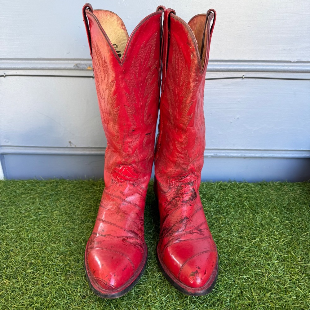 Corral Eel Skin Boots Red Western Cowboy Boots Womens 8.5 M Distressed 151411